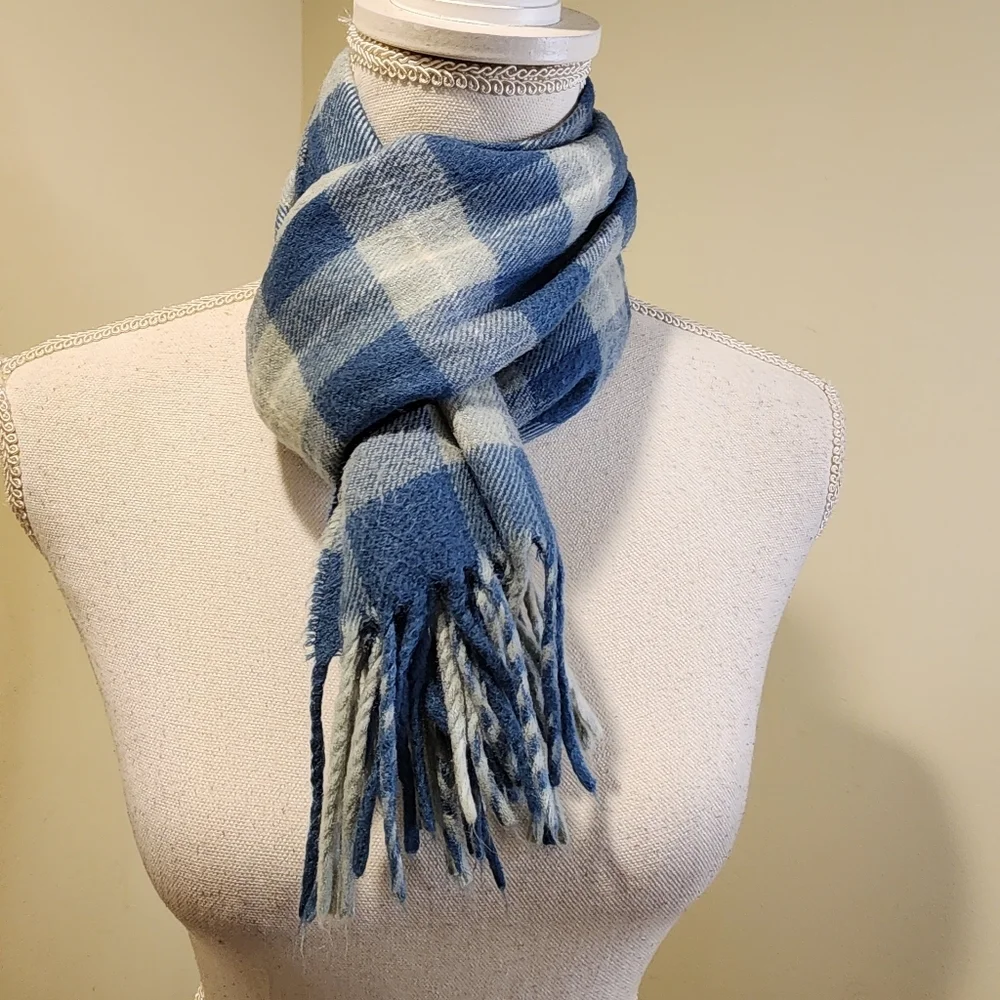 CHRISTIAN DIOR Blue and White Plaid Scarf